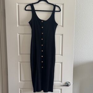 Classic Black Button-Front Tank Midi Dress